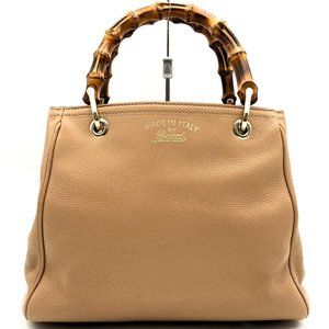 GUCCI Handbag Small Shopper Bamboo Leather Beige